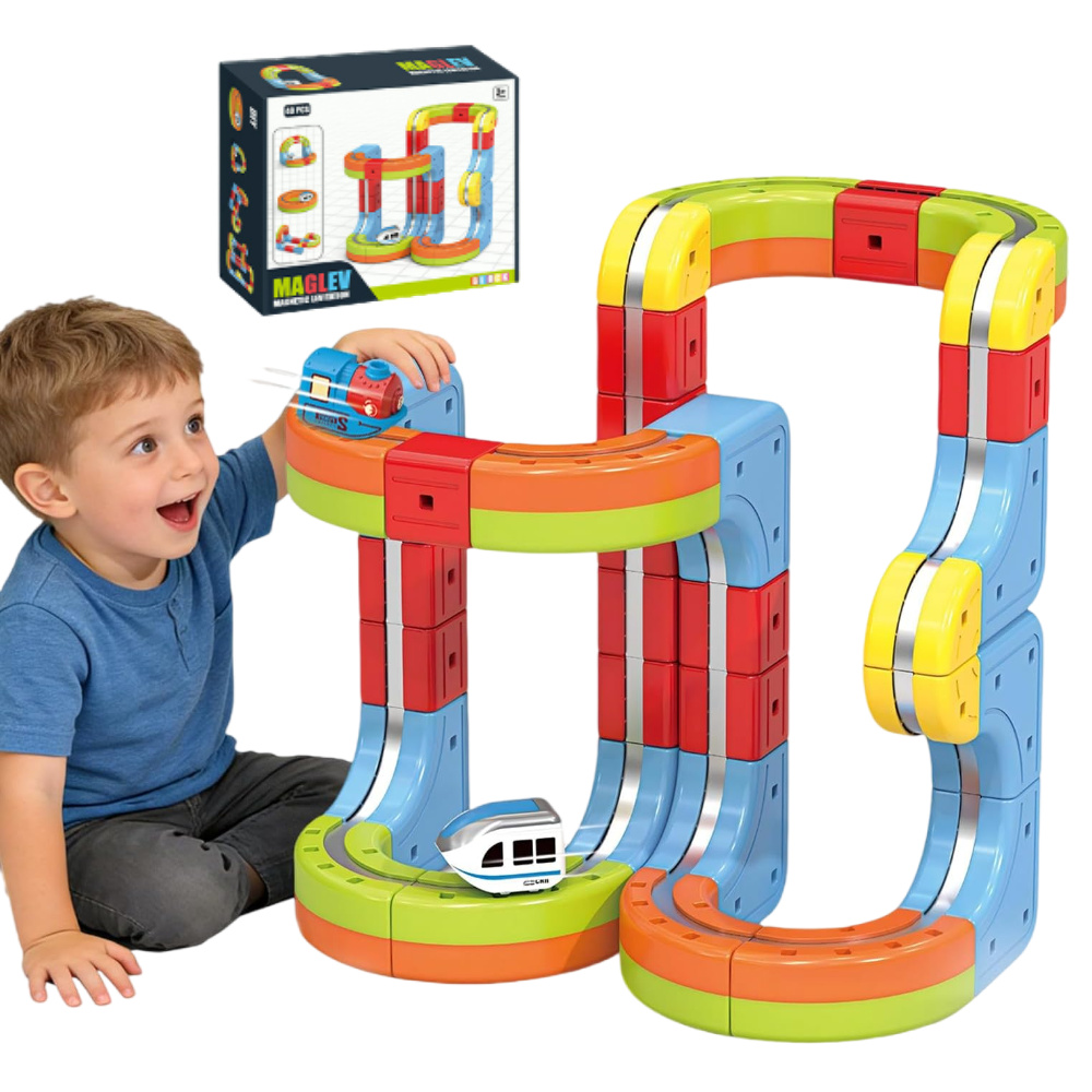 Toy Train Track Set - Magnetisches Elektrisches Eisenbahnset mit Schienenverbindung, STEM